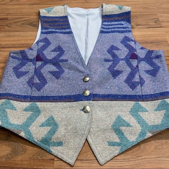 Vintage Camp Blanket Vest with Buffalo Nickel Buttons Southwestern Navajo Large - Picture 2 of 6